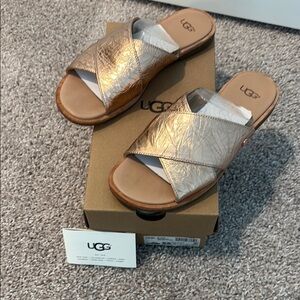 UGG Gold Metallic Sandals with Crisscross Straps